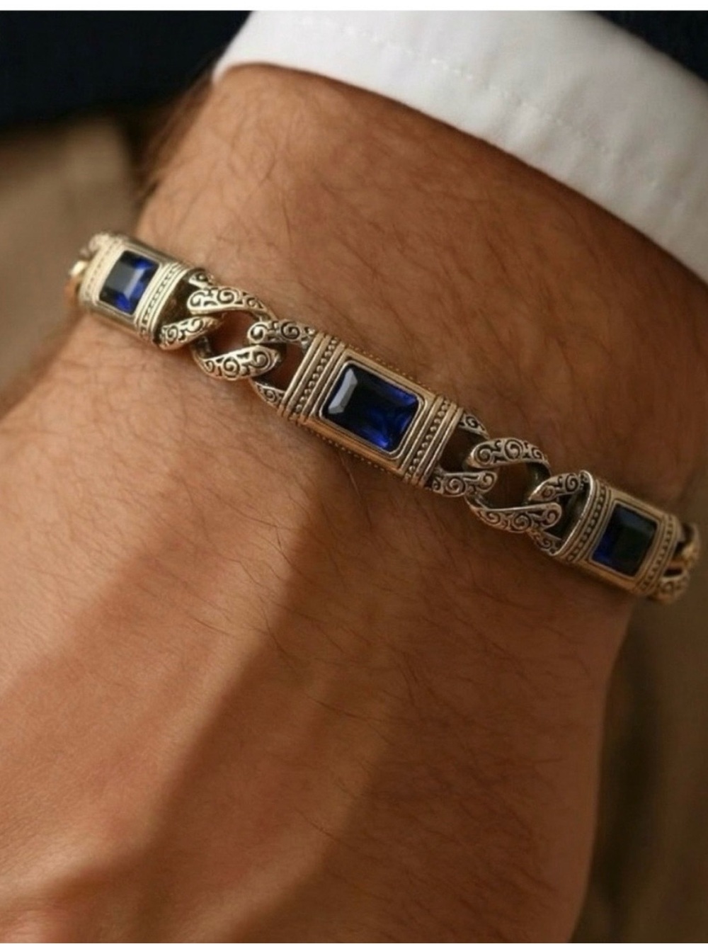 Fashion Nova Silver Bracelet with Blue Stones